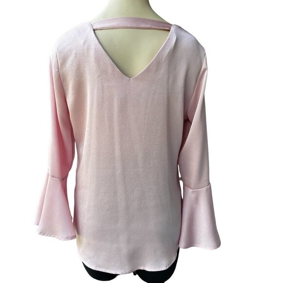 Roz & Ali Blouse Pullover Shirt Blush Pink V Neck Bell Sleeve‎ Women's Size XS/S - Picture 4 of 8